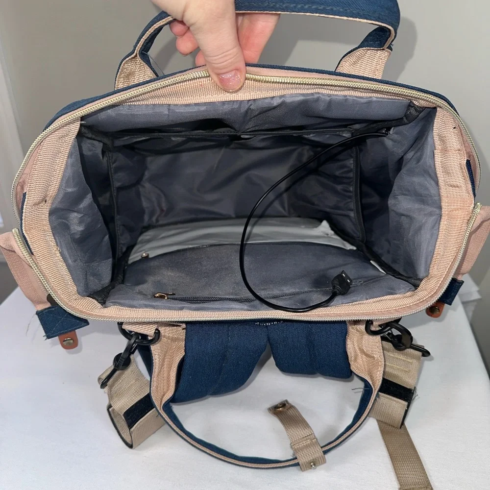 Navy Diaper Backpack Large Capacity Multifunction Water Resistant Stroller Strap